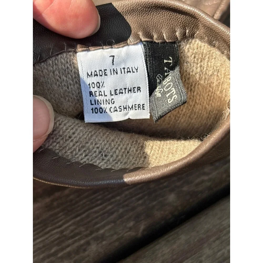 Women's Italian Leather and Cashmere Lined Brown Winter Gloves Size 6.5-7‎